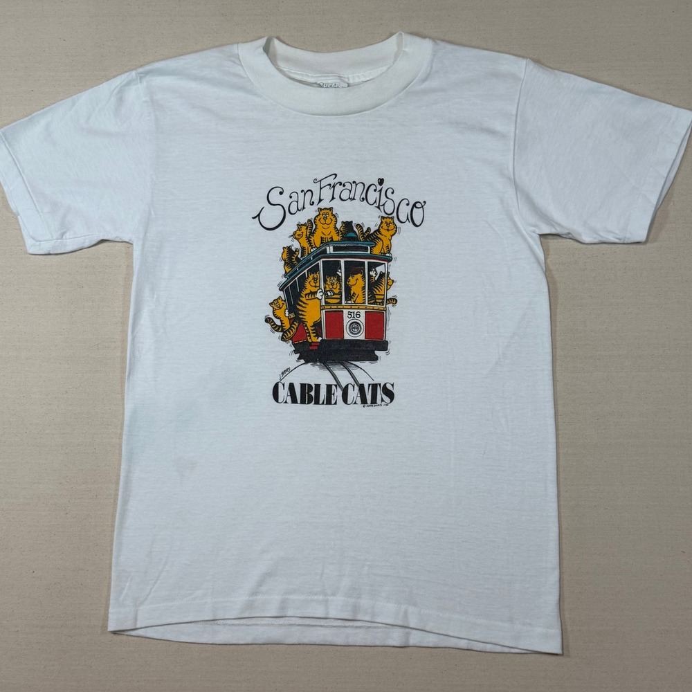 Vintage 80s San Francisco Cable Cats T-Shirt Super Shirts Single Stitch White M